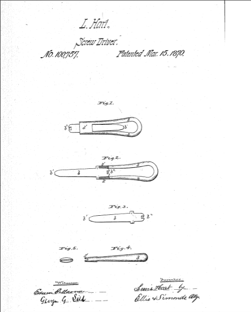 Improvement in Screwdriver, Patent #100,757 - 3D Printed Replica